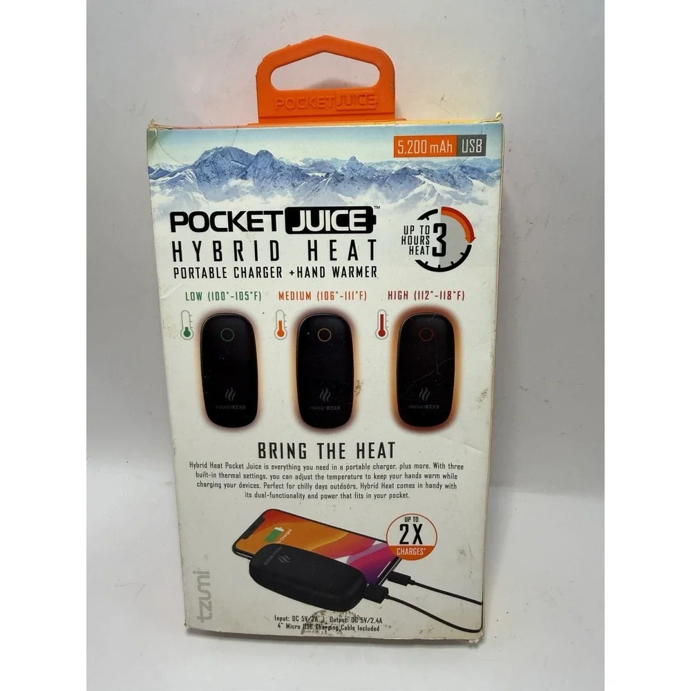 Pocket Juice Hybrid Heat,Rechargeable Pocket Hand Warmer, 5200mAh USB Power Bank